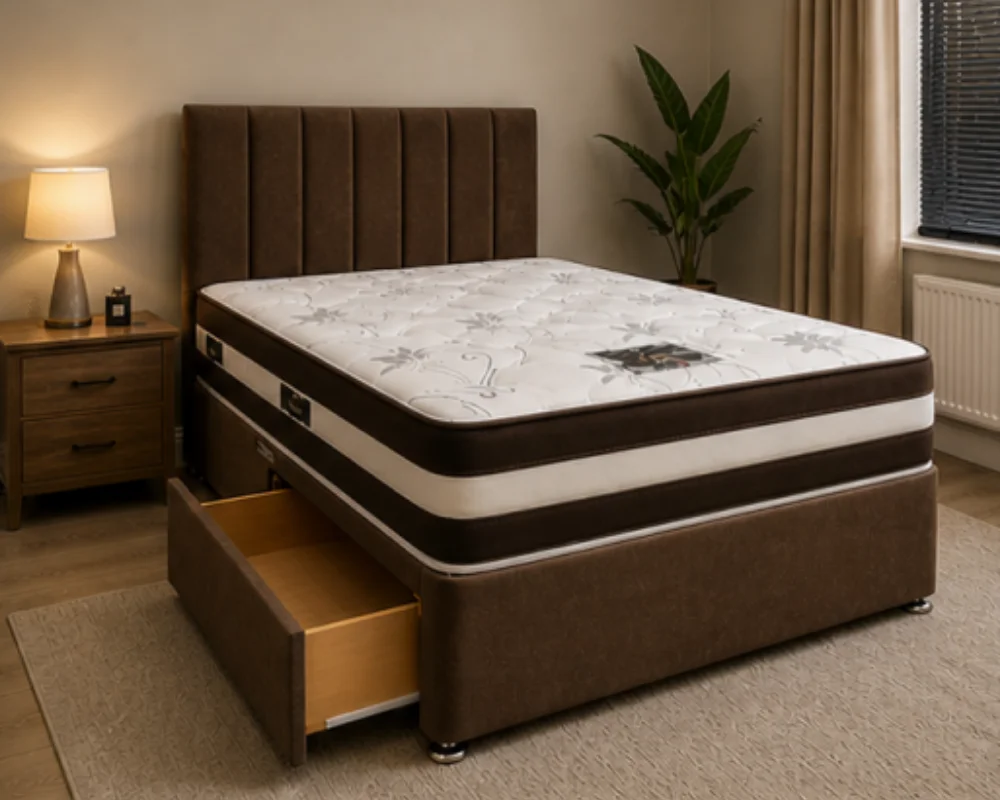 Luxury Super King Size Divan Bed – Super King Divan Bed Set with Mattress – Storage Included