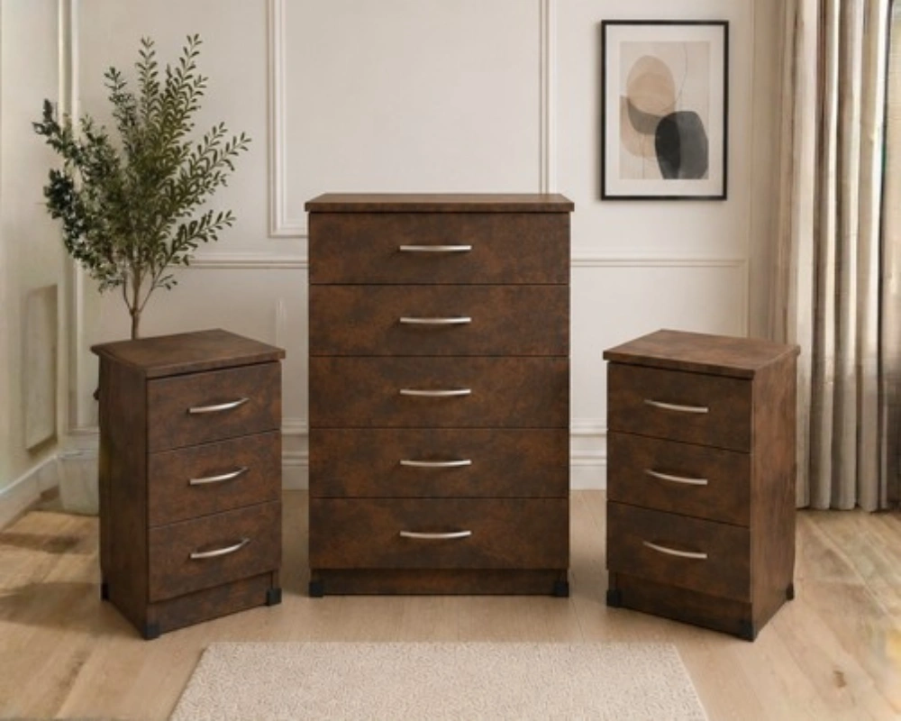 Chest of 5 Drawers - 2 Bedside Tables - Modern Compact Bedroom Set - Image 4