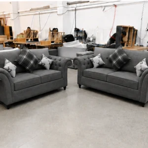 Luxury Grey 3+2 Seater Sofa Set – Classic Chesterfield Style with Cushions