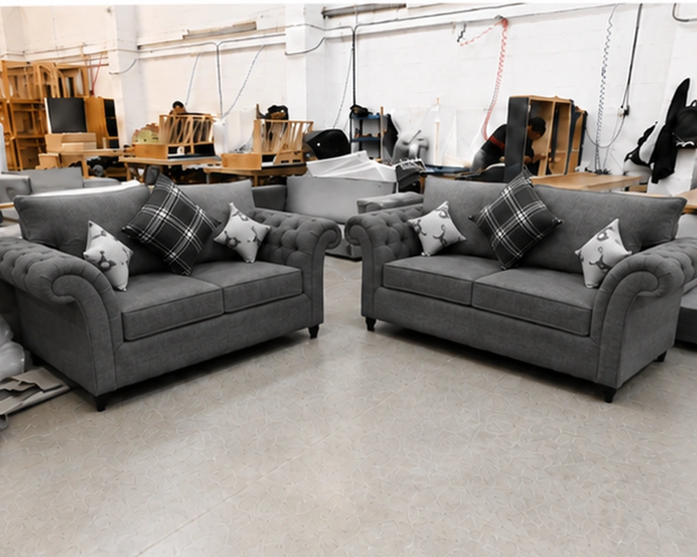 Luxury Grey 3+2 Seater Sofa Set – Classic Chesterfield Style with Cushions