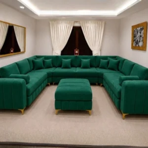 Luxury U Shape Sofa | Modern Family Corner Sofa in green colors
