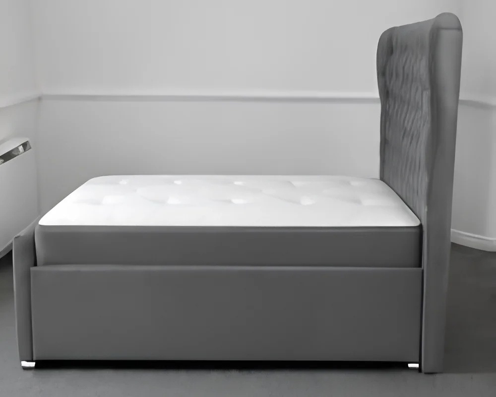 Slate Grey Oxford Single Bed with Mattress – Elegant 3ft Upholstered Frame - Image 2