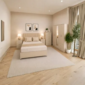 Complete Home Bedroom Collection - Four Door Wardrobe With Two Mirrors - Four Bottom Drawers - Double Bed