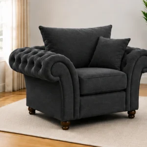 Luxury Dark Grey Nicole 1 Seater Sofa - Deep Button Tufted Armchair