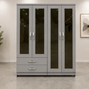 Premium Bedroom Storage Wardrobe with 4 Doors, 4 Mirror Panels and 2 Convenient Drawers