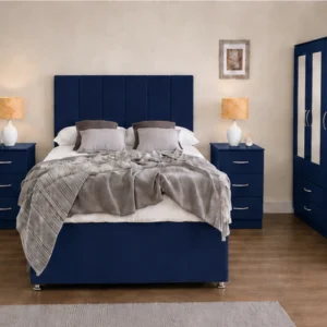 Unique Blue Color Bedroom King Set_ 3 Door Wardrobe With Four Drawer - Chest of Five Drawers With Two Bed Side Table
