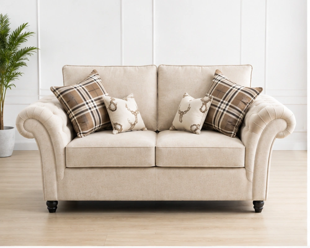 Luxury Cream 2 Seater Sofa – Classic Tufted Fabric Lounge Sofa - Image 2