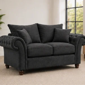 Elegant Dark Grey 3 Seater Sofa – Classic Rolled Arm Chesterfield Sofa