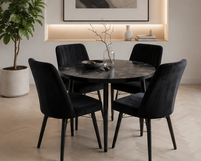 Stylish Round Dining Room Table with Four Comfortable Chairs - Image 2