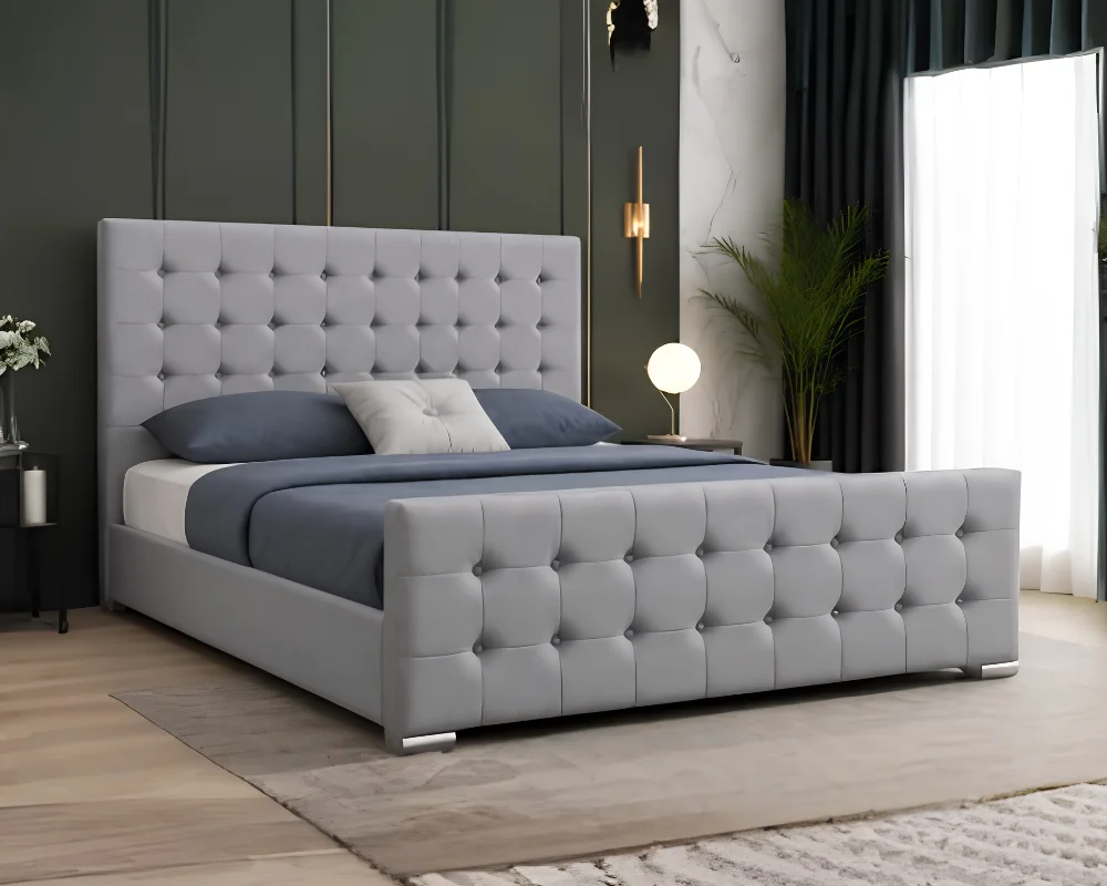 Light Grey Florida Super King Bed with mattress 200×200cm – 6ft Elegant Tufted Design - Image 2