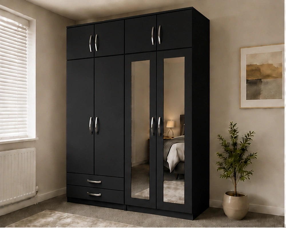 4 Door Mirrored Wardrobe with 4 Drawers – Stylish Bedroom Furniture - Image 2
