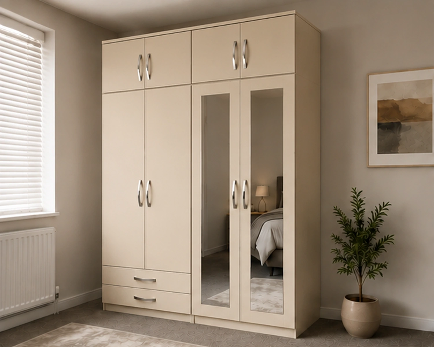 Contemporary 4 Door Wardrobe with 2 Mirrors & 4 Bottom Drawers - Image 2