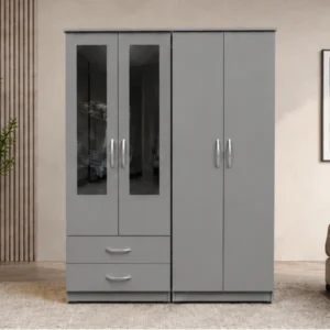 Modern Bedroom Storage Wardrobe with 4 Doors, 2 Mirrors and 2 Large Drawers