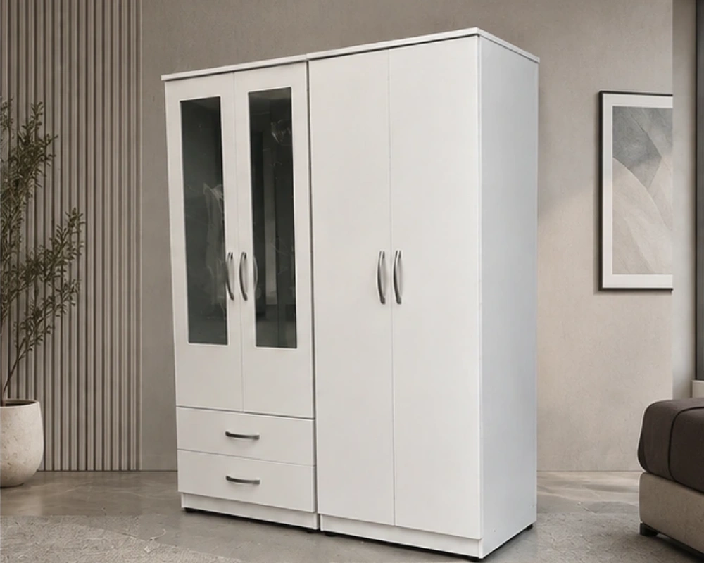 Modern 4 Door Mirrored Wardrobe with Spacious Bedroom Storage and Two Convenient Drawers - Image 2
