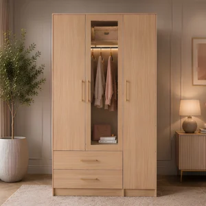3 Door Wardrobe with Mirror - 3 Door Wardrobe with 1 Mirror & 2 Bottom Drawers