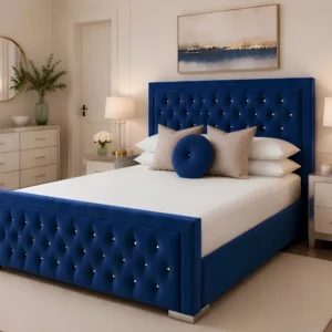 Deep Blue Hilton 6ft Bed with Mattress – 200 × 200 cm Stylish Super King Design