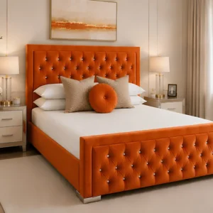 Vibrant Orange Hilton King Size Bed with mattress – Elegant Upholstered Frame & Mattress-King size Bed 180x200cm