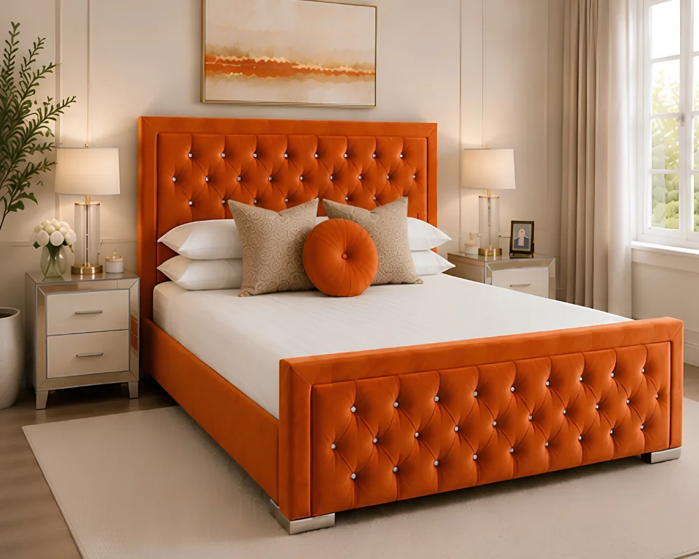 Warm Orange Hilton 6ft Bed with Mattress – 200 × 200 cm Elegant Super King Frame - Image 3