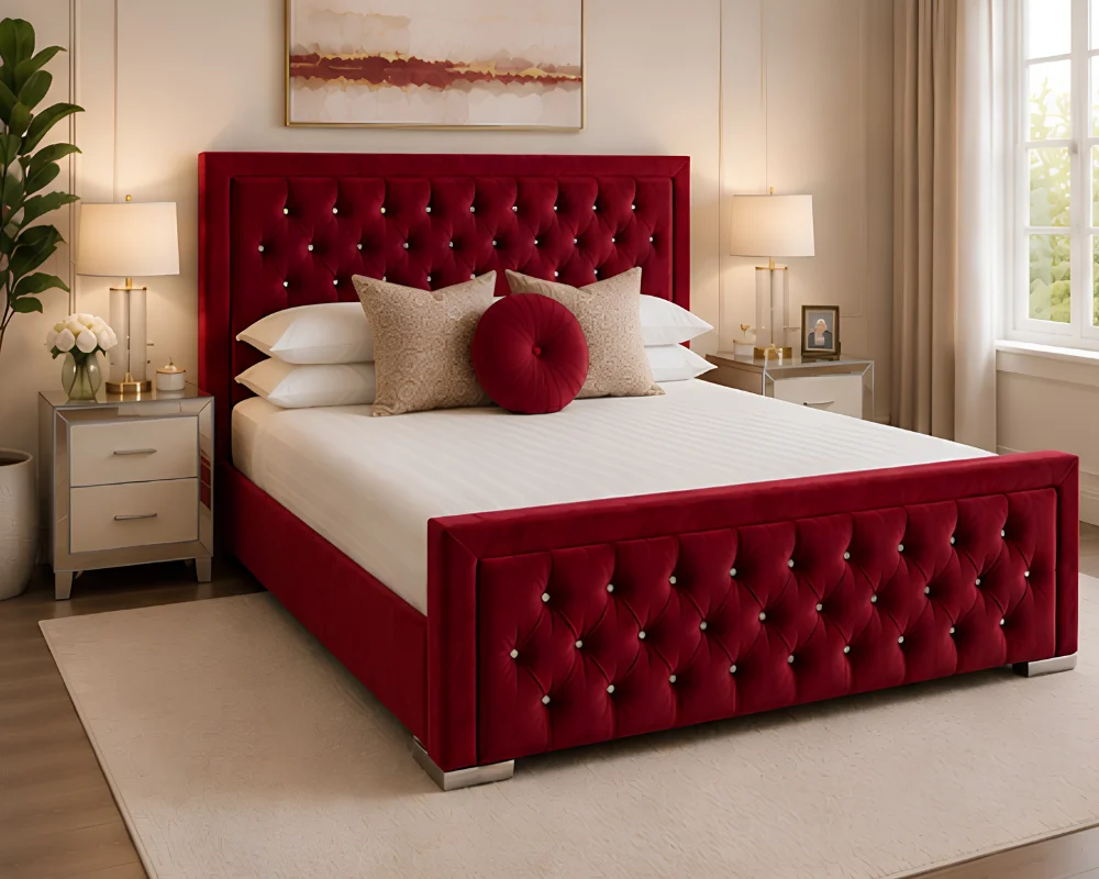 Burgundy Hilton 6ft Super King Bed with mattress – 200 × 200 cm Premium Tufted Headboard - Image 3