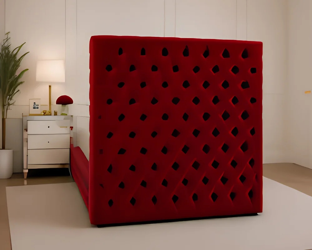 Luxury Burgundy Red Single Bed with mattress – Elegant Button Tufted Bed Frame - Image 3