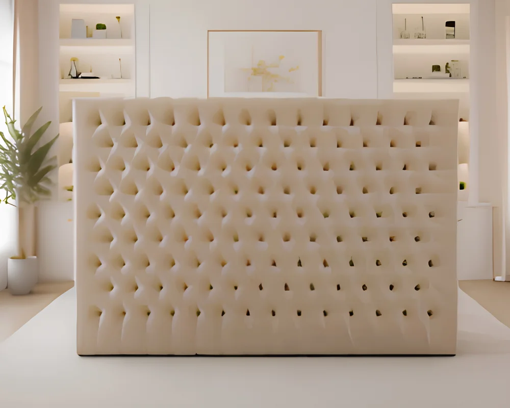 Stylish Cream Button-Tufted Double Bed with Mattress - Image 3