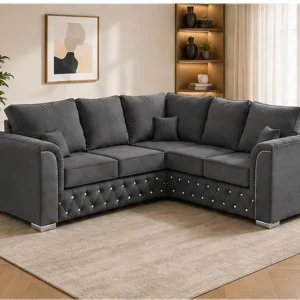 Camel Grey Tufted Corner Sofa – Modern L-Shaped Sectional Sofa - L-Shape Sofa