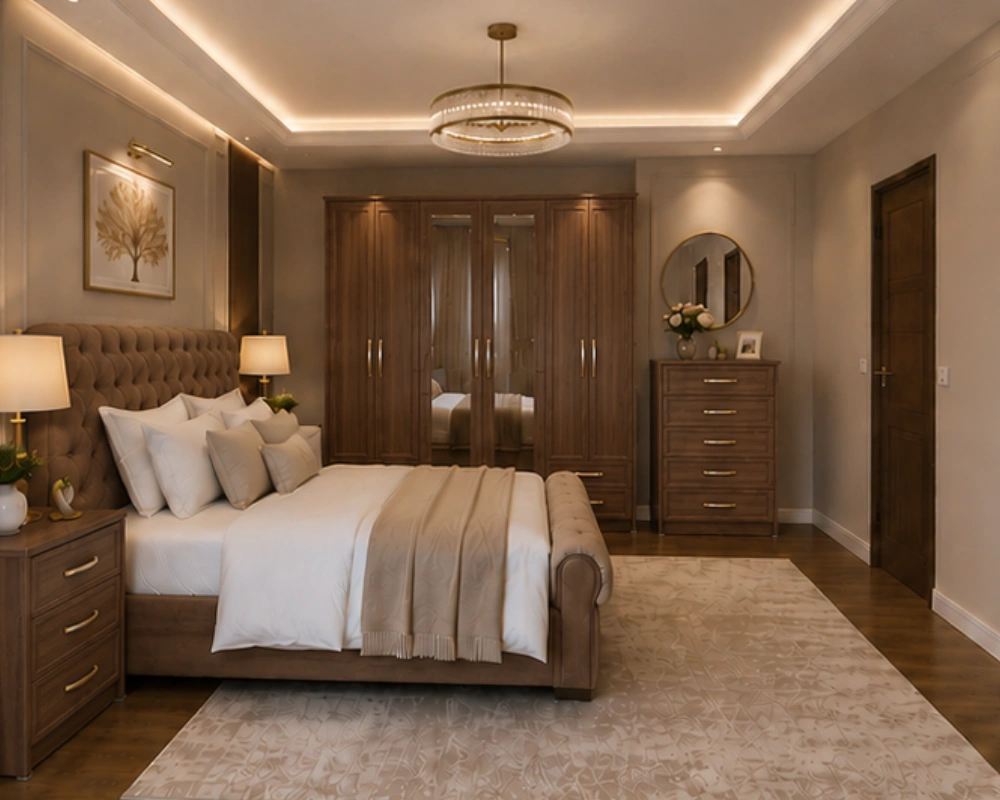 King Size Bed Bedroom Furniture Collection - Six Door Wardrobe With Four Drawer - Chest of Five Drawers With Two Bed Side Table - Image 2