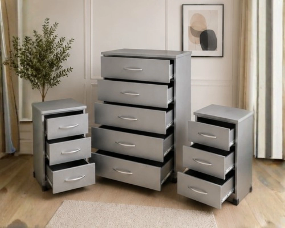 Chest of 5 Drawers & 2 Bedside Tables – Premium Home Storage - Grey Chest of 5 Drawers - Image 3
