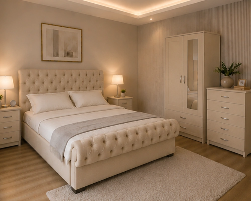 Space Saving Bedroom Set - King Size Bed - 2 Door Wardrobe With Mirror - Five Drawer Chest - Two Bedside Tables - Image 4