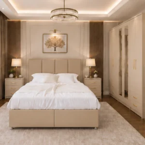 Luxury King Size Bed Set – Six Door Wardrobe with Mirror and Drawers – Five Drawer Chest – Two Bedside Tables