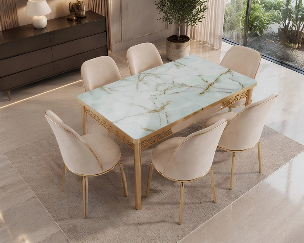 Contemporary Dining Table with 6 Chairs | Stylish 6 Seater Dining Set - Image 2