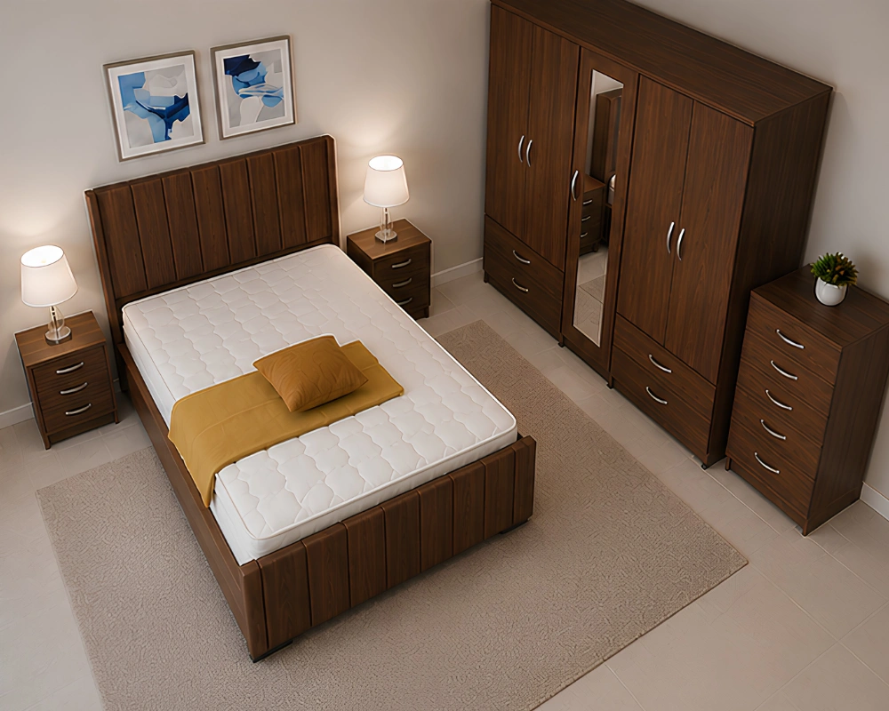 Modern King Size Bedroom Set - with Five Door Wardrobe With Four Drawer - Chest of Five Drawers With Two Bed Side Table - Image 5