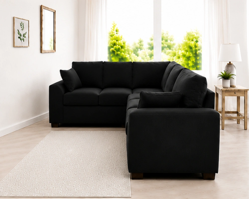 Black Dylan 5-Seater L-Shaped Corner Sofa - Elegant sofa 5 seater - Image 2