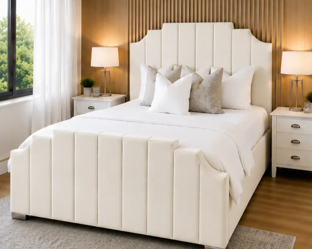 Elegant Cream Arizona Super King Bed – Plush Upholstered Platform Frame with mattress - Image 2