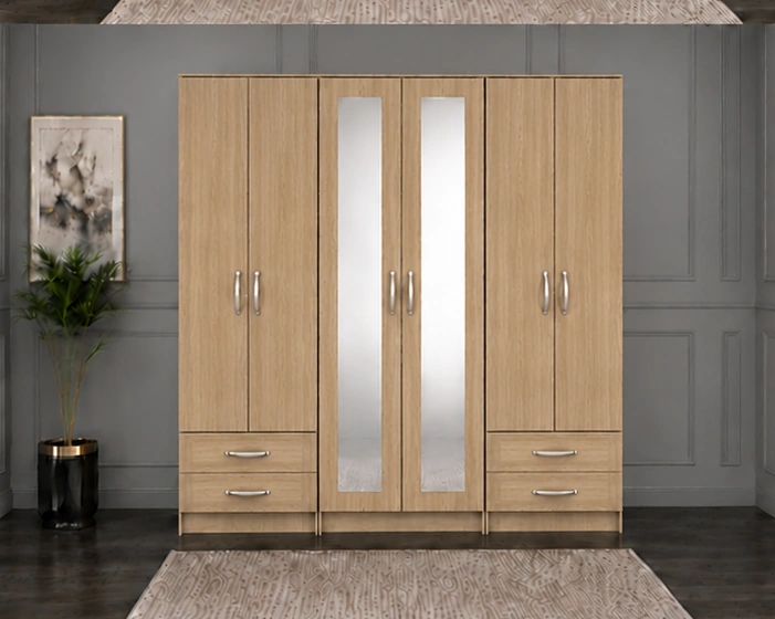 Stylish Mirrored Wardrobe with 6 Spacious Doors and Drawers | Modern Bedroom Furniture for Clothes, Bedding and Everyday Essentials - Image 2