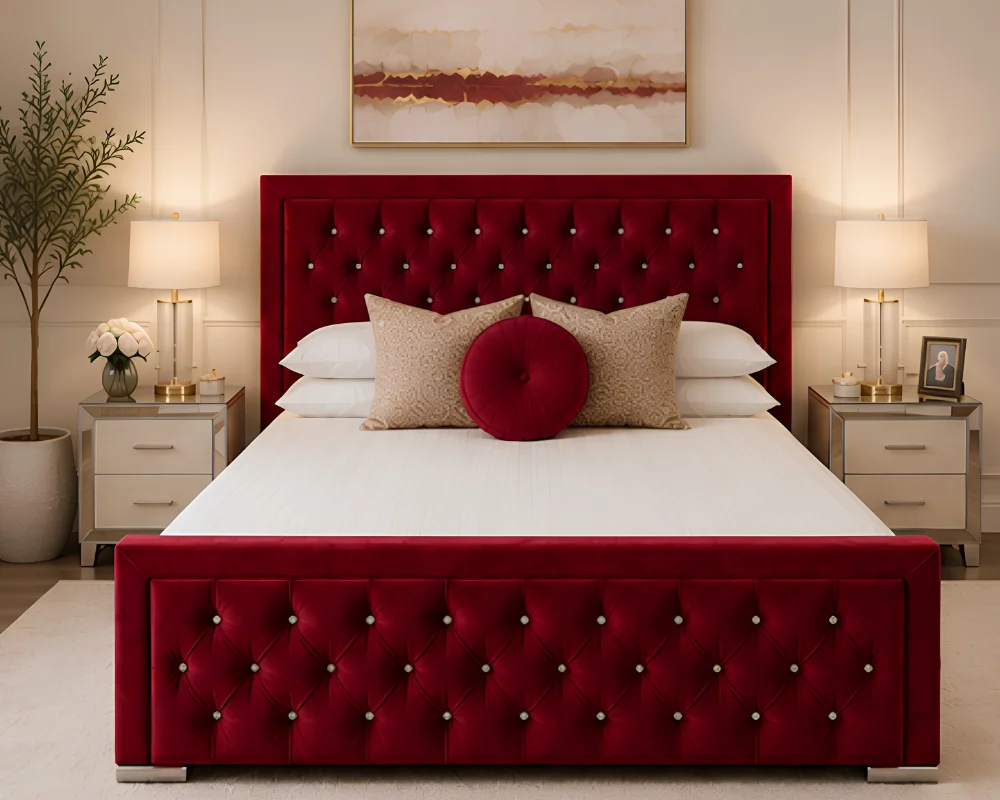 Burgundy Hilton 6ft Super King Bed with mattress – 200 × 200 cm Premium Tufted Headboard - Image 2