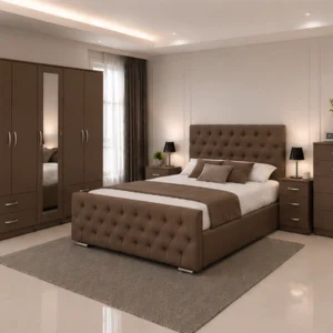 The Ultimate Bedroom Set With Five Door Wardrobe With One Long Mirror - Chest of Five Drawers With Two Bed Side Table