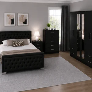 King Bed Furniture Set with Four Door Wardrobe With Four Drawer - Chest of Five Drawers With Two Bed Side Table