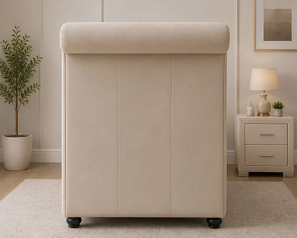 Luxury Beige Upholstered Single Sleigh Bed with mattress – Modern Bedroom Furniture-Luxury Bed 90 × 190 cm - Image 2