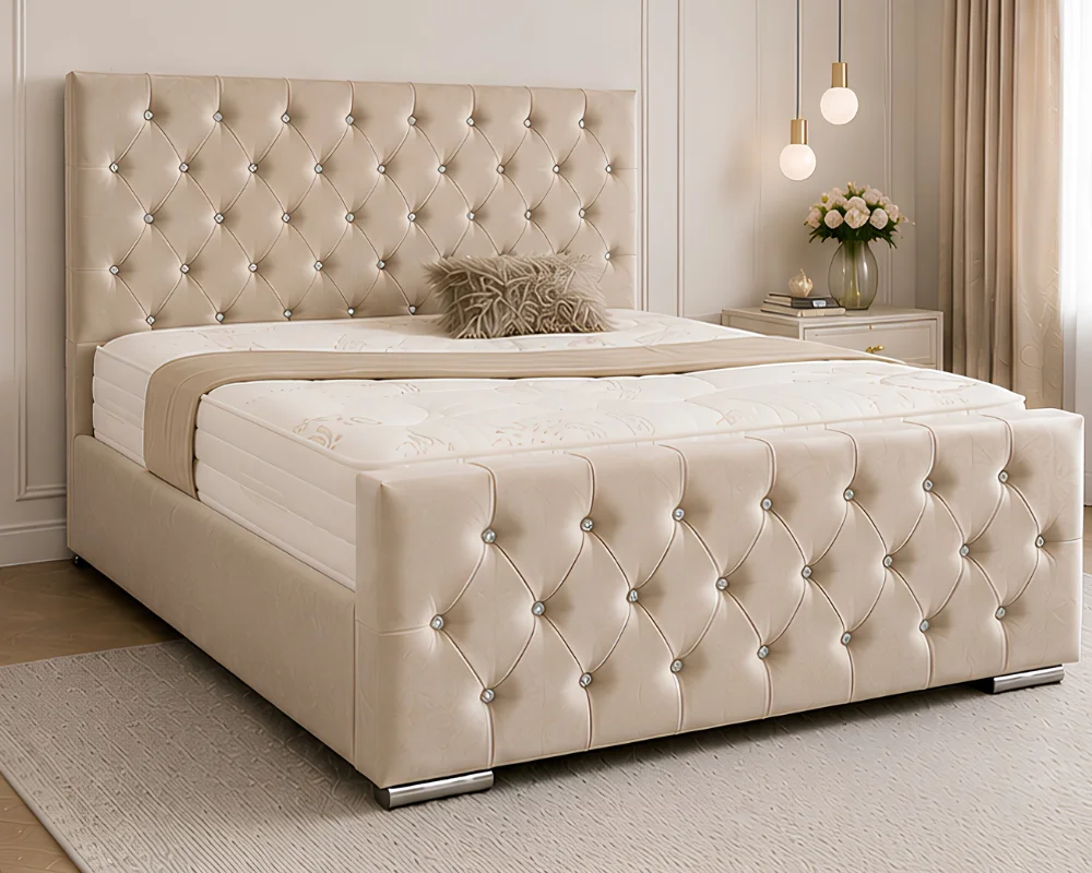 Beige Florida Super King Bed 200×200cm – 6ft Luxury Upholstered Bed frame with mattress - Image 2