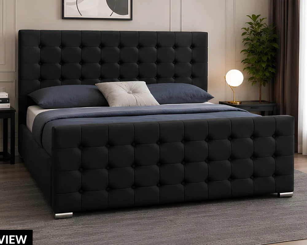 Luxury Black Florida King Bed with Mattress – 180 × 200 cm Premium Upholstered Frame