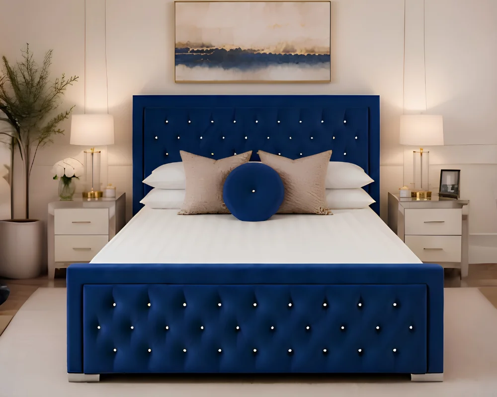 Deep Blue Hilton 6ft Bed with Mattress – 200 × 200 cm Stylish Super King Design - Image 2