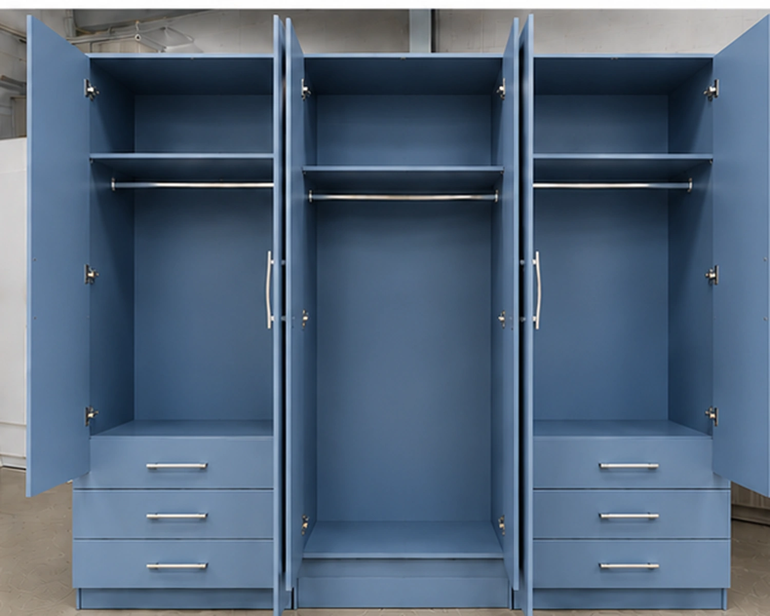6 Door Blue Wooden Wardrobe with 6 Drawers & 2 Mirrors – Modern Bedroom Storage Cabinet - Image 3