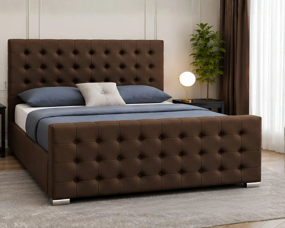 Classic Brown Florida 6ft Bed – 200×200cm with mattress Super King Luxury Tufted Headboard - Image 2