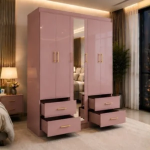 Modern Bedroom Wardrobe with Mirror | 5 Door Clothes Storage Cabinet