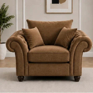 Nicole Mocha Brown 1 Seater Sofa – Luxury Rolled Armchair