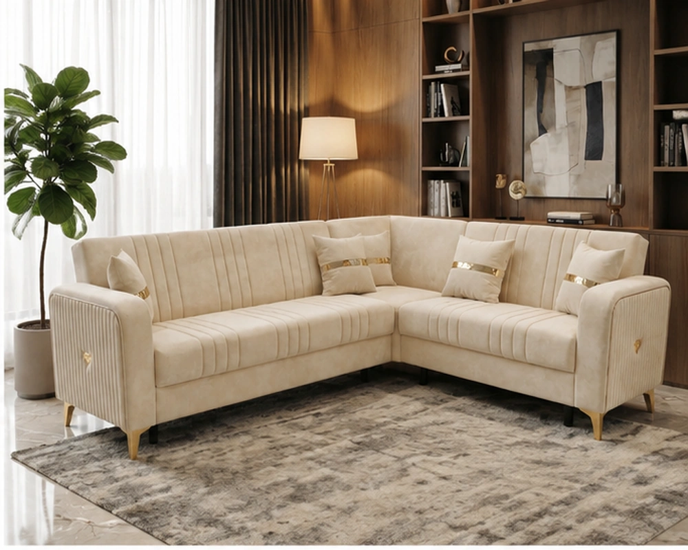 ORION Turkish Luxury Corner Sofa bed 6 seater Plush Velvet - Vertical Channel Design & Premium Comfort - Image 3
