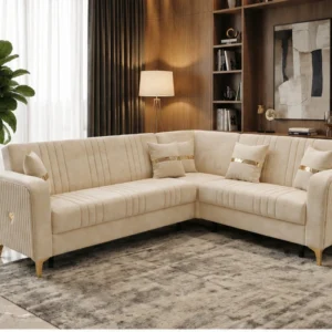 ORION Turkish Luxury Corner Sofa bed 6 seater Plush Velvet - Vertical Channel Design & Premium Comfort