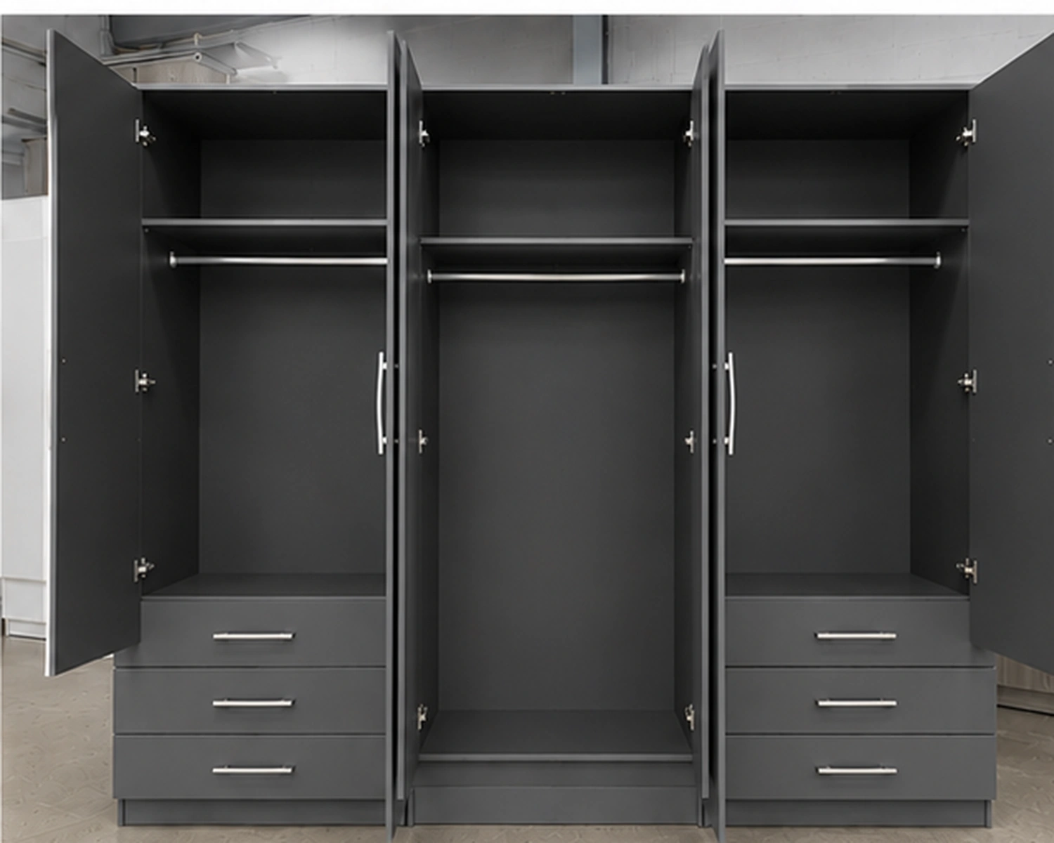 6 Door Light Grey Wooden Wardrobe with 6 Drawers & 2 Mirrors – Modern Bedroom Storage Cabinet - Image 4