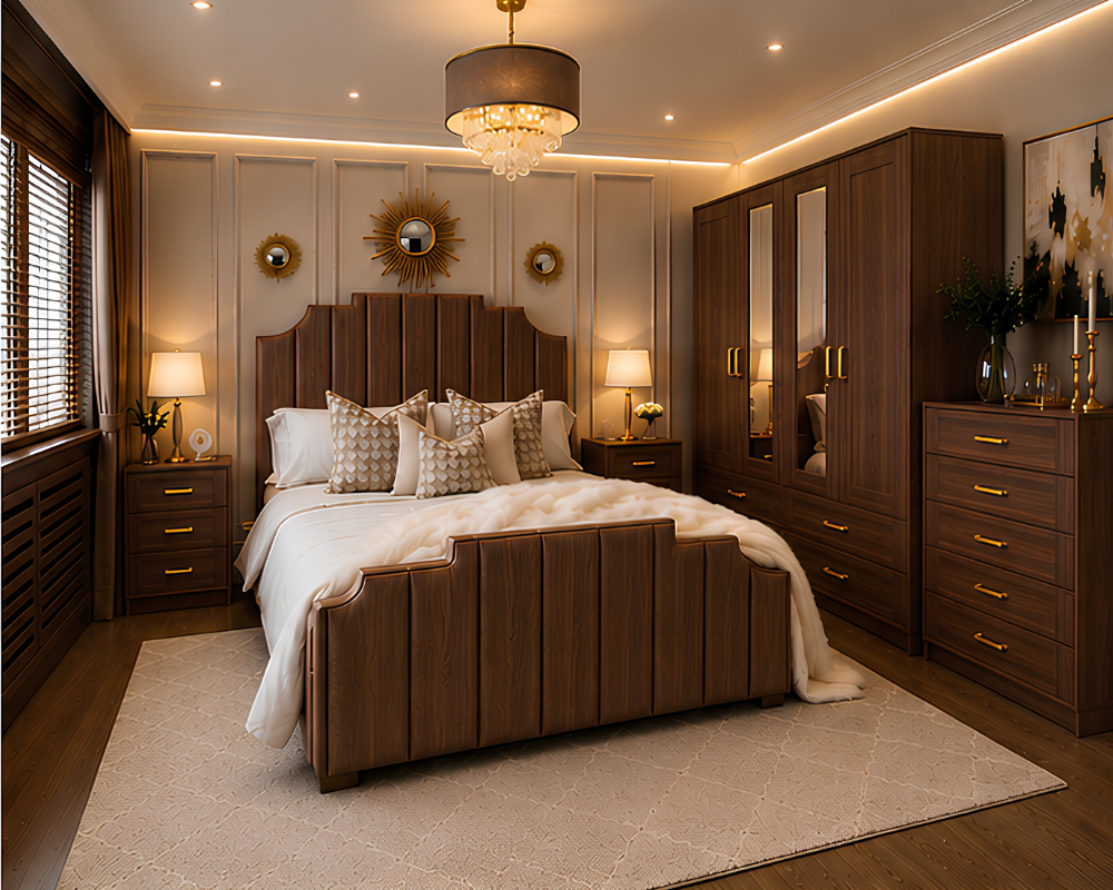 Luxury King Size Bed Furniture Set - five Door Wardrobe With Four Drawer - Chest of Five Drawers With Two Bed Side Table - Image 5
